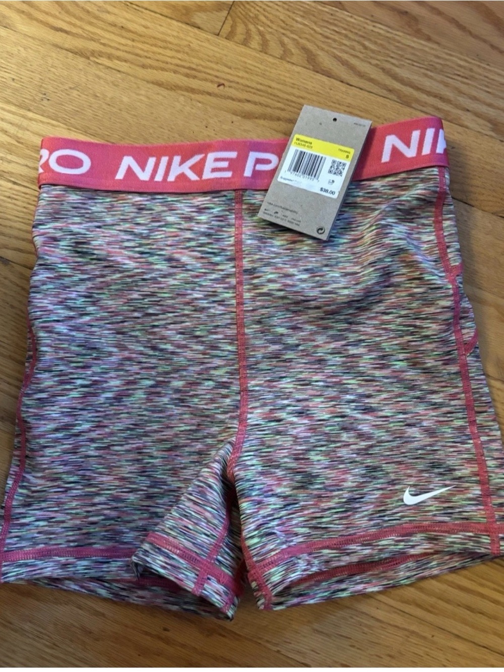 Nike Women's Pink Multicolor Space-Dye Pro Shorts bin15se